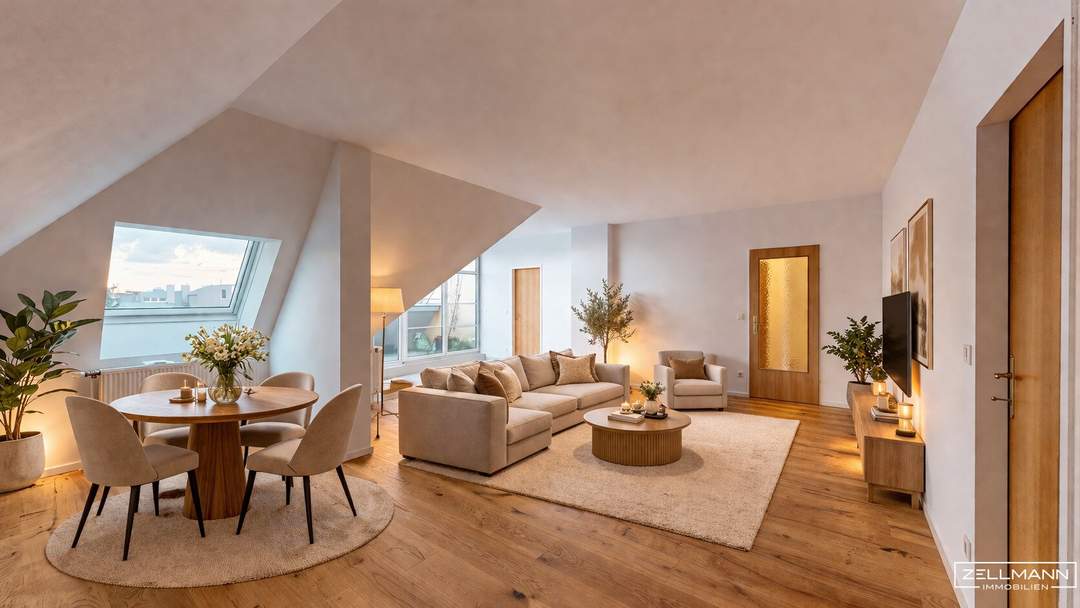 LIESING - Nähe Riverside | geräumige Dachgeschosswohnung mit großzügigem Wohnbereich, Terrasse &amp; extra Küche | ZELLMANN IMMOBILIEN