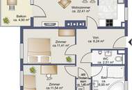 Ruhige Südlage im Innenhof - 70,79m² mit Wohnküche und 2 Zimmer, Bad, WC, Abstellraum, 4,90m² Balkon und Parkplatz!