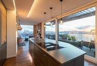 PENTHOUSE ohne SCHRÄGEN mit Vollverglasung und Wellnessterrasse inkl. Sauna und Blick über Wien - außergewöhnliche RARITÄT mit 2x Tiefgaragenplätzen im Haus / Kaufpreis inkl. LUXUS-Möblierung