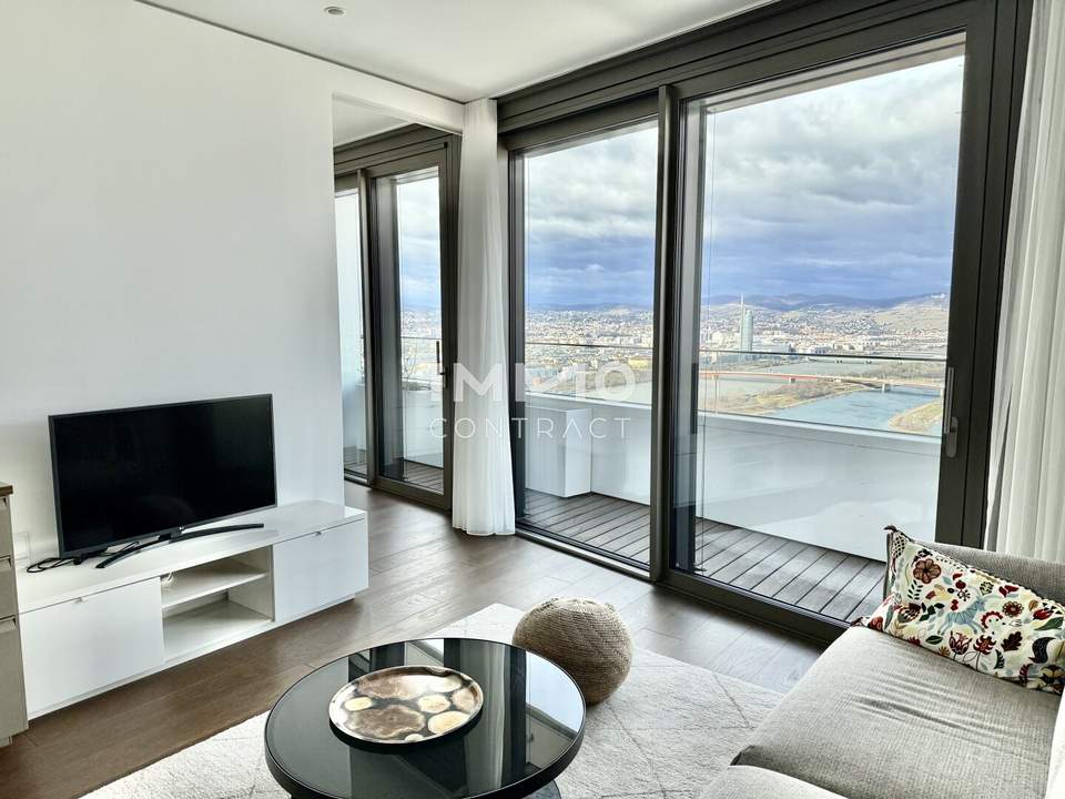 DANUBEFLATS: 42. Floor - möbliert: Den schönsten Ausblick mit Sonnenuntergang auf Kahlenberg