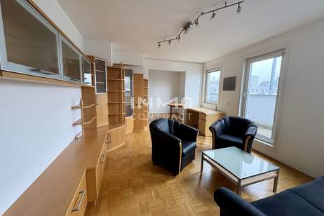 Lichtdurchflutete 2-Zimmer-Wohnung (möbliert) mit großer Terrasse im letzten Liftstock, Wohnung-miete, 995,49,€, 1220 Wien 22., Donaustadt
