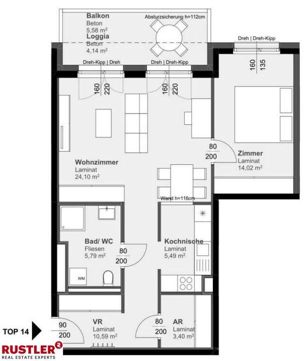 2-Zimmerwohnung mit großem Balkon