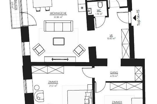 Altbaurenaissance- 3-Zimmer-Erstbezug mit Balkon - Nähe Kutschkermarkt, Wohnung-kauf, 720.000,€, 1180 Wien 18., Währing