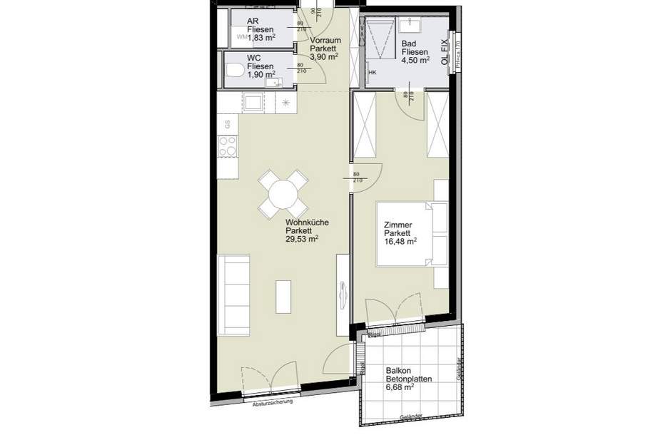 Erstbezug ab Februar! Sonnige 2-Zimmer-Balkonwohnung im 19. Bezirk zu vermieten!, Wohnung-miete, 1.690,00,€, 1190 Wien 19., Döbling