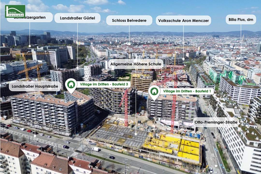 Neue Gründerzeit – Village im Dritten: 2-Zimmer-Wohnung mit Loggia in Schweizergarten-Nähe