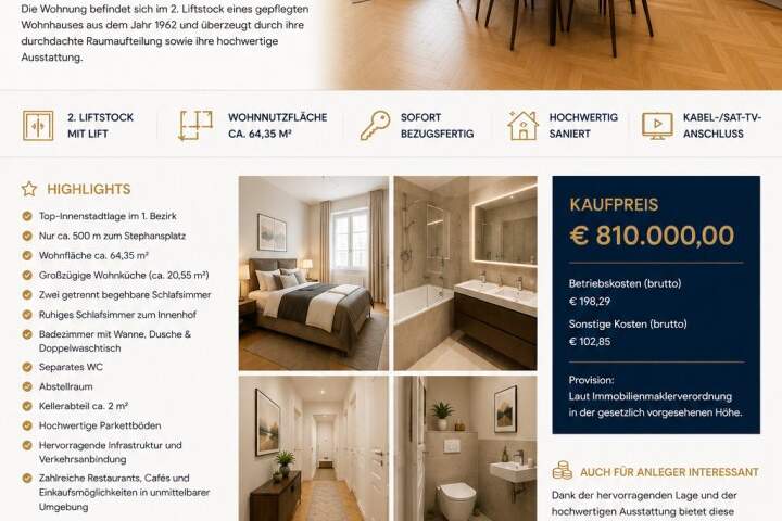 Stilvolle 3-Zimmer-Wohnung in Top-Innenstadtlage – Jetzt zum reduzierten Kaufpreis!, Wohnung-kauf, 810.000,€, 1010 Wien 1., Innere Stadt