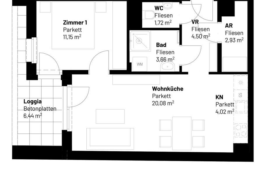 2-Zimmer-Wohnung inkl hochwertiger Markenküche mit Geschirrspüler und Mikrowelle, Loggia Außenfläche und Kellerabteil / ALF44 Top 1-01, Wohnung-miete, 915,00,€, 1220 Wien 22., Donaustadt