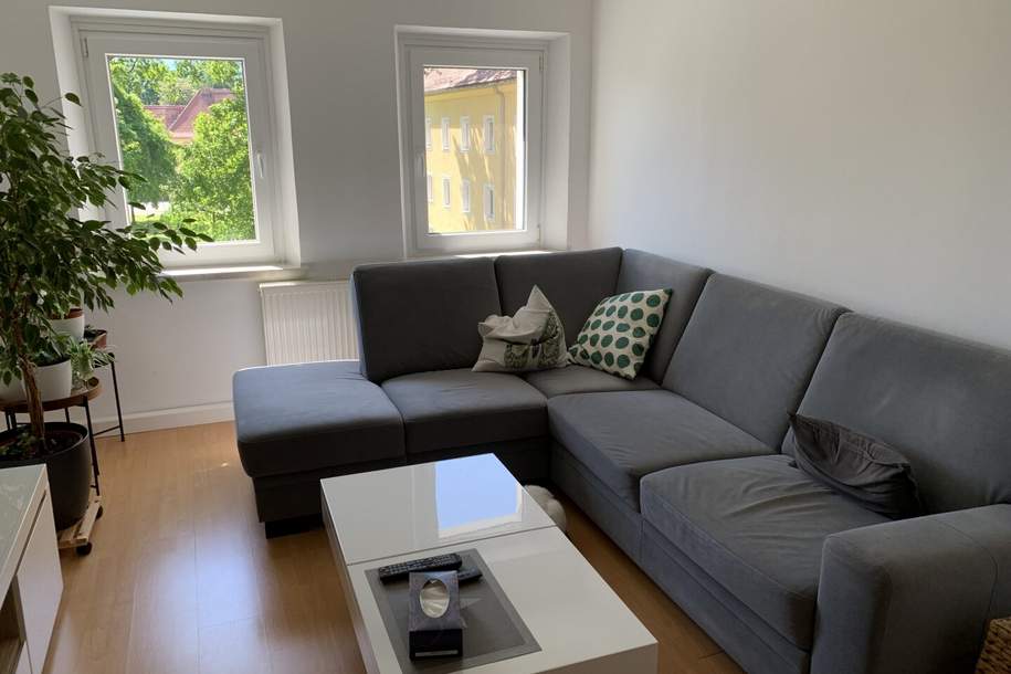 Sonnige Aussichten: helle und gepflegte 2-Raum-Wohnung bietet modernen Wohnkomfort in ruhiger und naturnaher Umgebung - flexibler Grundriss mit modernem Badezimmer! Unbefristeter Mietvertrag & provisionsfrei!, Wohnung-miete, 459,89,€, 4400 Steyr(Stadt)