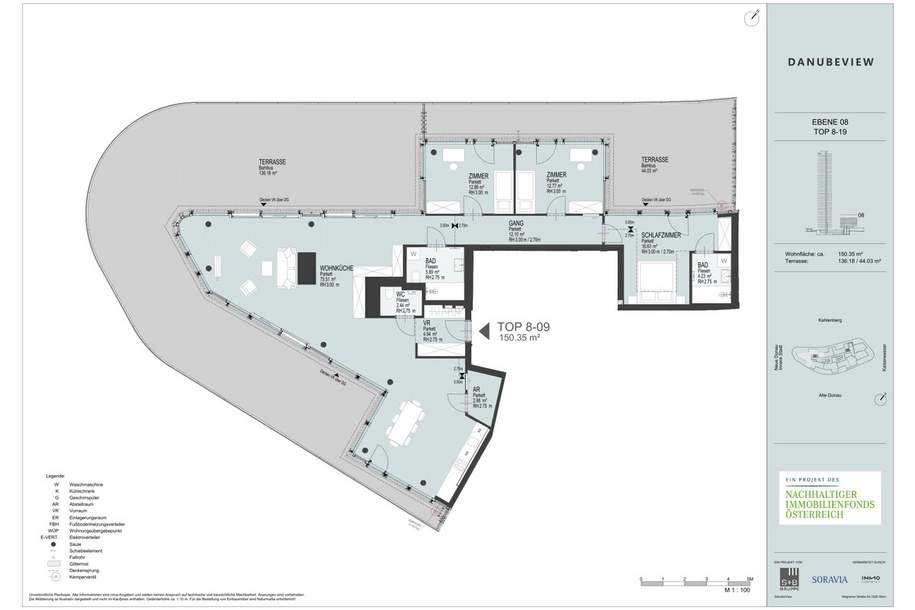 180m² Dachterrasse! Luxus DG-Wohnung mit direktem Blick auf die Innenstadt und die Donau! U1 Donauinsel, Wohnung-miete, 5.290,00,€, 1220 Wien 22., Donaustadt