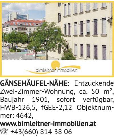 Entzückende Zwei-Zimmer-Wohnung, ca. 50 m², Baujahr 1901, sofort verfügbar, HWB-126,5, fGEE-2,1