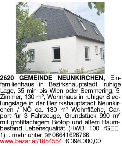 2620 GEMEINDE NEUNKIRCHEN, Einfamilienhaus