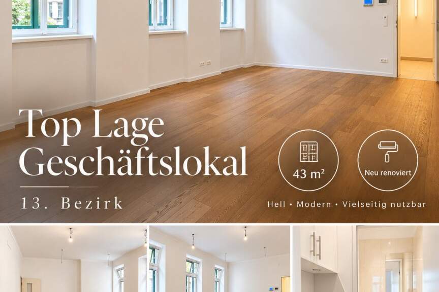 TOP-LAGE IN HIETZING | Ihr neuer Business-Standort – 43 m², frisch renoviert & vielseitig nutzbar!, Gewerbeobjekt-miete, 1.505,00,€, 1130 Wien 13., Hietzing