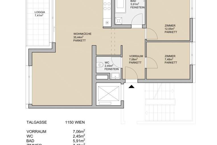 Nahe Westbahnhof! Gut aufgeteilte 3-Zimmer-Wohnung mit Loggia zu vermieten!, Wohnung-miete, 1.490,00,€, 1150 Wien 15., Rudolfsheim-Fünfhaus