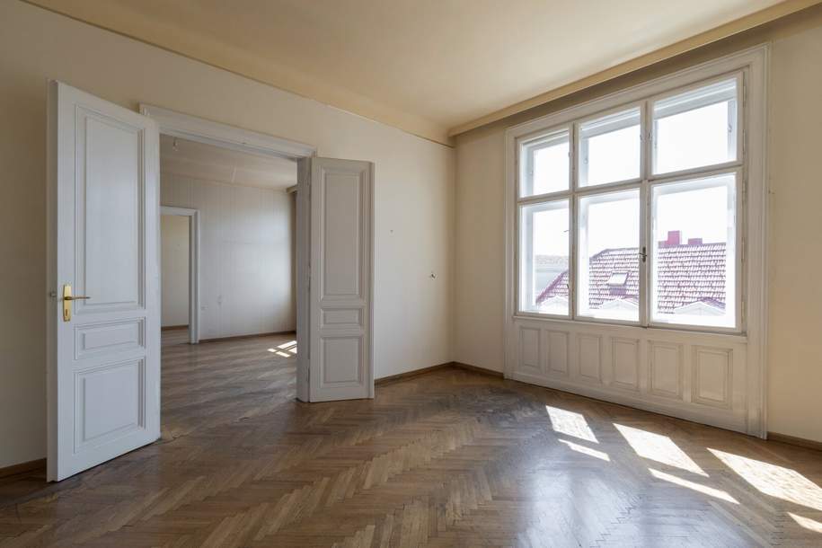 Südseitiger Altbau mit schönem Ausblick! Sanierungsbedürftige 3,5-Zimmer-Wohnung im 3. Stock, Wohnung-kauf, 695.000,€, 1060 Wien 6., Mariahilf