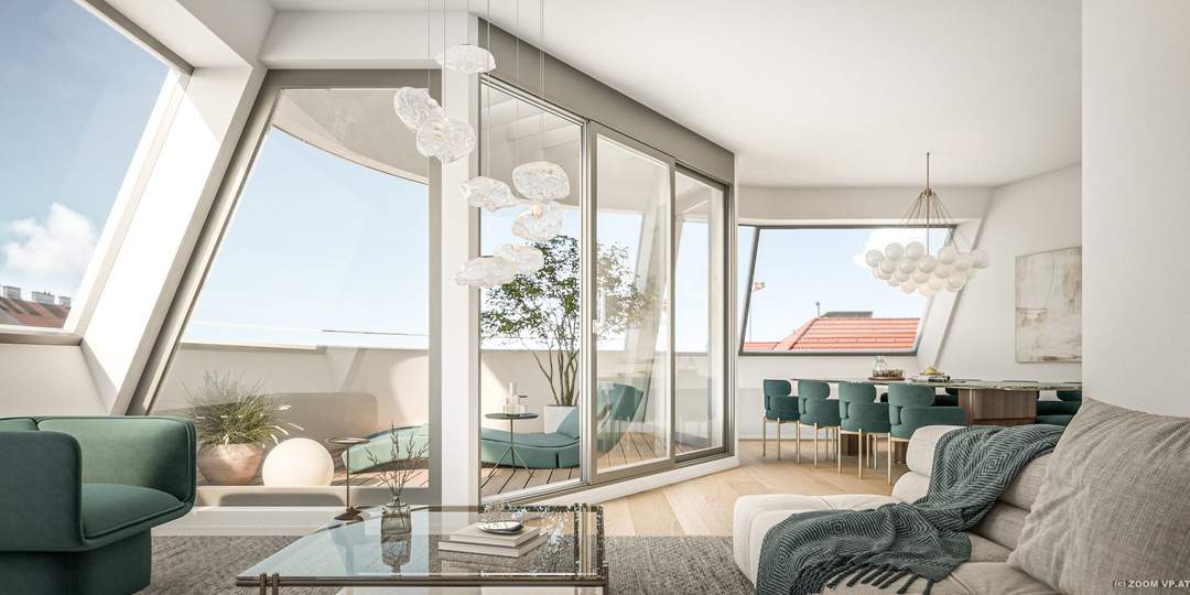 152 m² Dachgeschoss-Maisonette mit 3 Terrassen + Dachterrasse | 88 m² Freifläche, 4 Zimmer