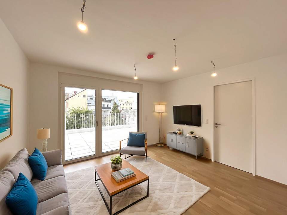 1180! TERRASSENTRAUM im ERSTBEZUG! Schöne 2-Zimmer Wohnung mit toller Terrasse und Tiefgaragenplatz!
