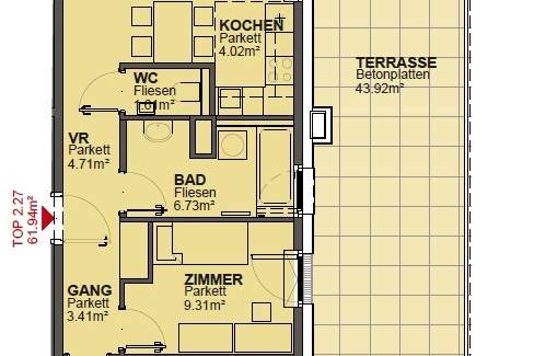 3 Zimmer DG mit 42m² Terrasse mit Blick ins Grüne - nähe Marchfeldkanal, Wohnung-miete, 1.144,09,€, 1210 Wien 21., Floridsdorf