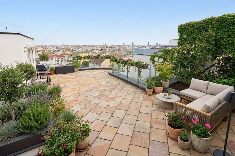 Dachgeschoß mit Blick von der Wohnebene, Wohnung-miete, 6.210,00,€, 1060 Wien 6., Mariahilf