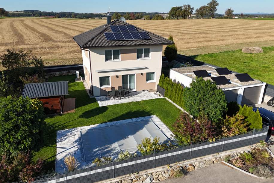 Wohnkomfort trifft Natur – Modernes Holzriegelhaus mit Pool und Garten auf Baurechtsgrund in Krenstetten, Haus-kauf, 425.000,€, 3361 Amstetten