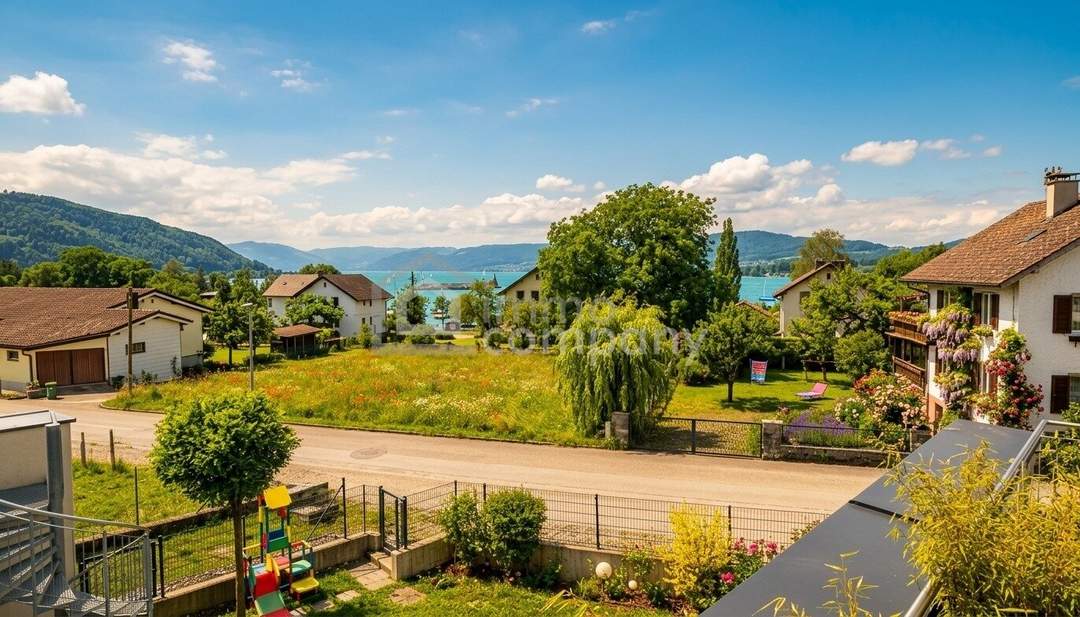Wunderschöne Wohnung, 5 Zimmer, mit Blick über den glitzernden Attersee, in Seewalchen mit Garten und Sonnenterrasse.