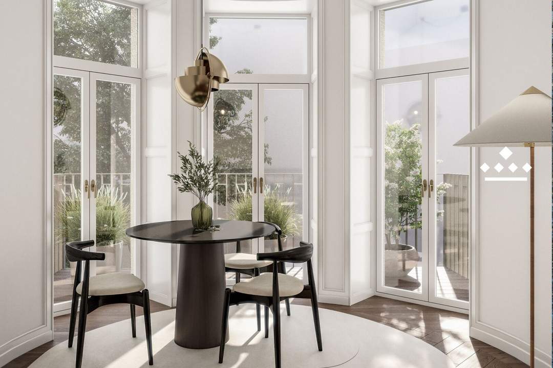 Smart geplante Wohnung mit großen Fenstern und Balkon in den Innenhof im Projekt GRACE!