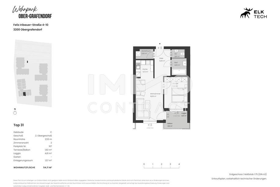 54,11qm 2Zi S-Balkonwohnung Erstbezug, Ökologische Bauweise, Wohnung-miete, 689,01,€, 3200 Sankt Pölten(Land)