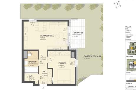 KREMSER WOHNDOMIZIL2Zi- 52qm- Gartenwohnung, Lift, Tiefgarage, in beliebter Grünruhelage, Wohnung-kauf, 265.000,€, 3500 Krems an der Donau(Stadt)