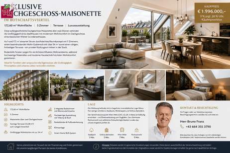 LUXUS-DACHGESCHOSS-MAISONETTE IM BOTSCHAFTSVIERTEL | 173 m² | 5 ZIMMER | TERRASSE, Wohnung-kauf, 1.996.000,€, 1030 Wien 3., Landstraße