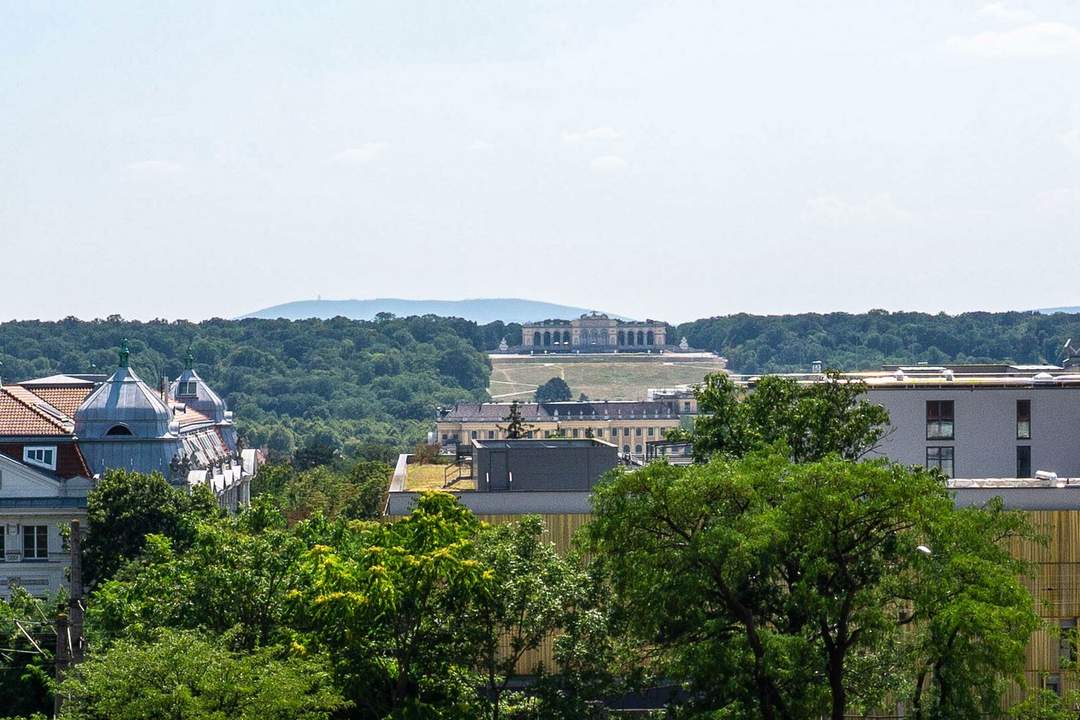 Wohnen mit Blick auf die Gloriette – 252 m² Dachgeschoß, drei Ebenen, zwei Freiflächen