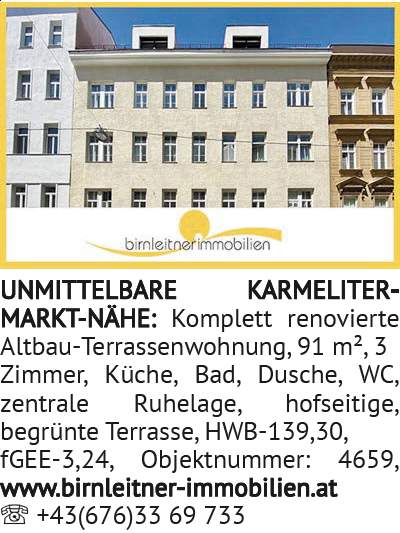 UNMITTELBARE KARMELITER-MARKT-NÄHE: Komplett renovierte Altbau-Terrassenwohnung, 91 m², 3 Zimme