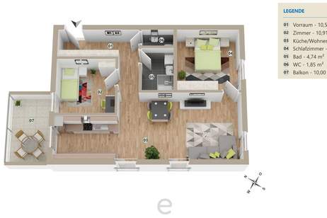 HYGGE Wohnen Top B3.4 - Dachgeschosswohnung mit 3 Zimmer, Balkon und traumhaften Ausblick, Wohnung-kauf, 4600 Wels(Stadt)