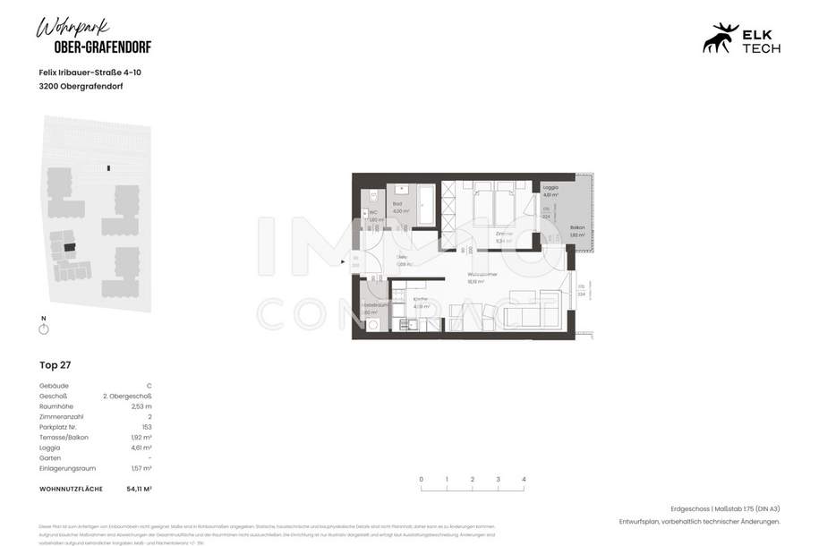 54,11qm 2Zi O-Balkonwohnung Erstbezug, Ökologische Bauweise, Wohnung-miete, 679,00,€, 3200 Sankt Pölten(Land)