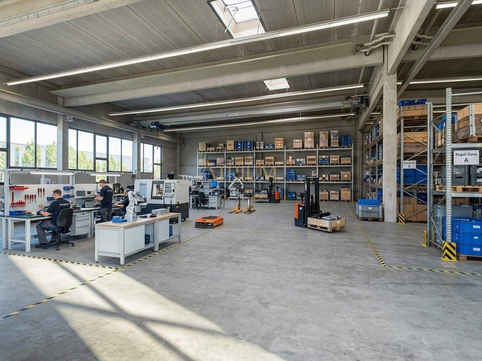 Platzmangel? Dann haben wir die Lösung. Imposante 7m Deckenhöhe mit ca. 810m² Nutzfläche und 40m² Bürotrakt.