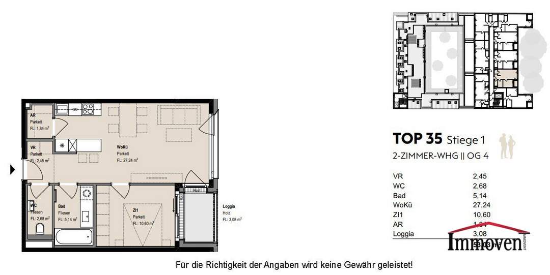 TOPLAGE und ERSTBEZUG: Straßenseitige, moderne 2-Zimmerwohnung mit Loggia! Besichtigung ab Februar 2025 möglich!