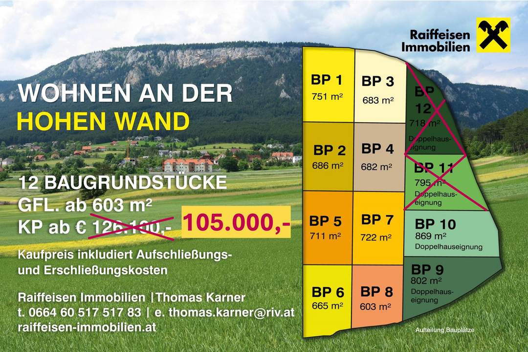 Wohnen an der Hohen Wand - noch 10 Grundstücke, zum Teil auch für Doppelhäuser!