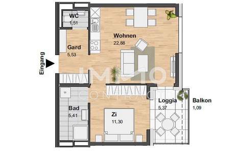 TRAUMHAFT SCHÖNE 2-ZIMMERWOHNUNG MIT LOGGIA - STADTBLICK MIT NEUER AKTION IM NEUEN REININGHAUS, Wohnung-miete, 749,00,€, 8020 Graz(Stadt)