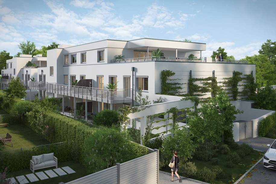 Provisionsfrei für den Käufer! Die Donau vor der Tür – Urlaubstimmung und üppiges Grün in der Fischerzeile, elegante Eigentumswohnungen mit Gärten, Terrassen und Balkone! Garagenplatz inklusive! Schlüsselfertig!, Wohnung-kauf, 469.000,€, 2100 Korneuburg
