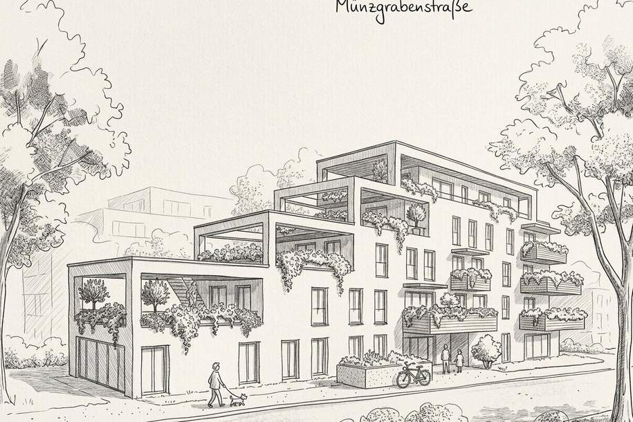 GRAZ: 80m² Wohnung mit 2-3 Schlafzimmern und 58m² großer Terrasse im 2.OG - TU Nähe, Honorarfrei + TG, Wohnung-kauf, 584.380,€, 8010 Graz(Stadt)