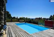 RIESIGER POOLBEREICH MIT AUSBLICK ÜBER GRAZ!! Exklusives Einfamilienhaus in Eggenberg mit Pool, XXL-Terrasse &amp; Traumgarten – Ihre private Oase in Graz!