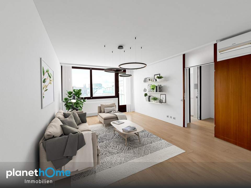 7. Stock! Superhelle 3-Zimmer-Wohnung mit Loggia, Fernblick &amp; Garage nahe dem Belgradplatz