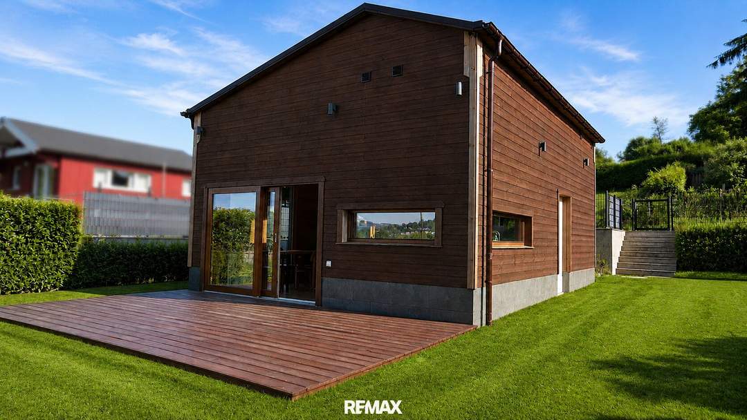 Erstbezug in Leonding: Ferienhaus mit Garten, Terrasse &amp; Sauna, 3 Zimmern auf 58 m²