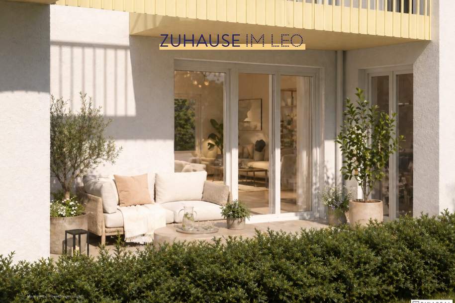 FÜR ANLEGER // Zuhause IM LEO | Schöne 1 Zimmer Gartenwohnung mit Terrasse | Tiefgarage im Gebäude | Hauptstraße | Sommer 2029 | Top 6-7, Wohnung-kauf, 213.954,€, 2333 Bruck an der Leitha