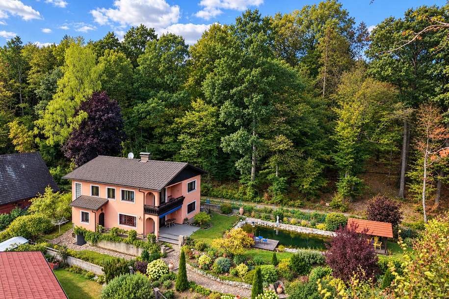 WOHNIDYLLE AM WIENERWALD – TRAUMGARTEN MIT SCHWIMMTEICH & PAVILLON IN ABSOLUTER RUHELAGE, Haus-kauf, 690.000,€, 3004 Tulln