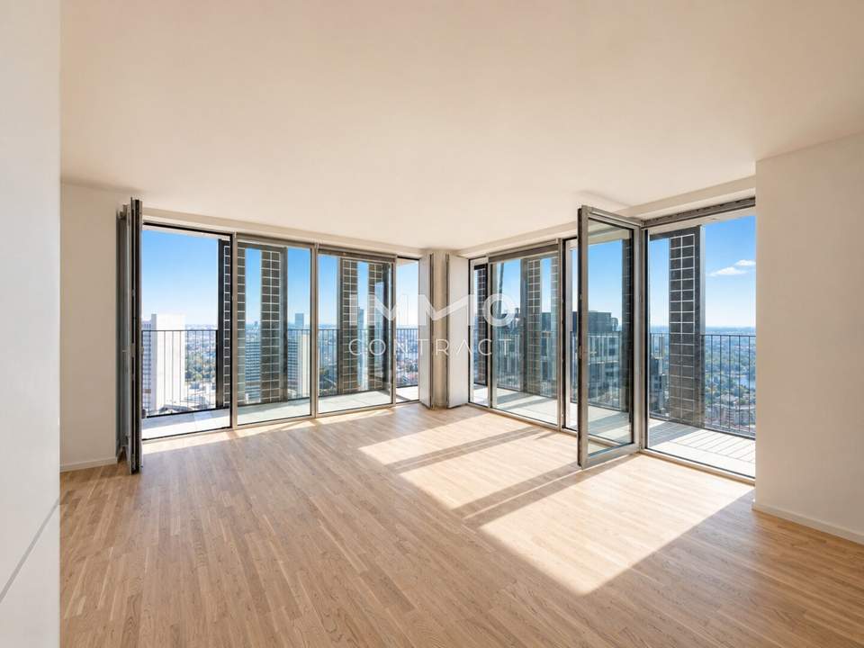 Panorama & Morgenlicht – 48. Etage -3 Zimmer in Ecklage mit zwei Loggien und Blick auf das Kaiserwasser