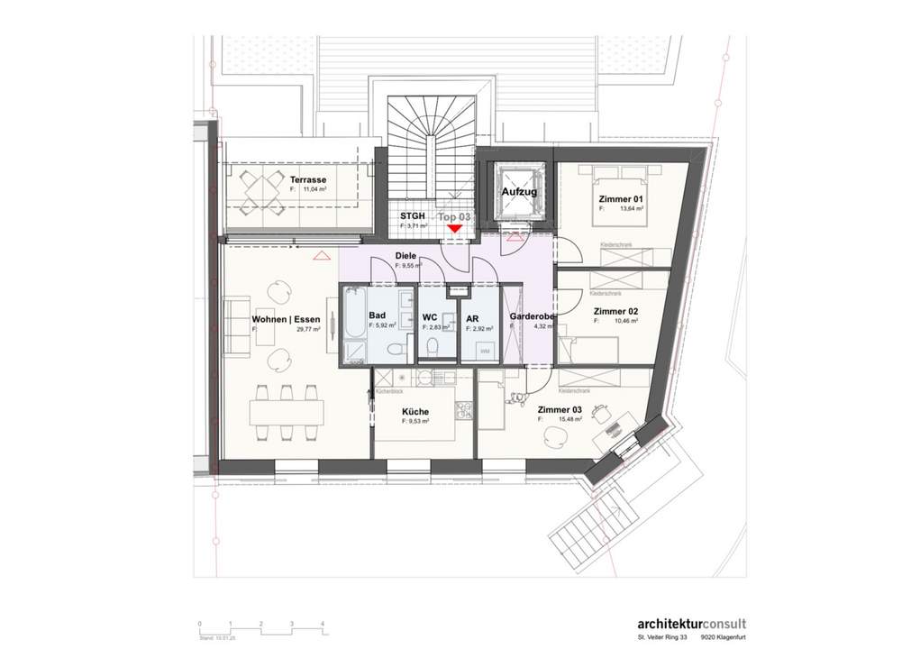 Klagenfurt - Radetzkystr.: ERSTBEZUG 4-Zimmer-DG mit Terrasse, Lift direkt in die Wohnung, ab 2026
