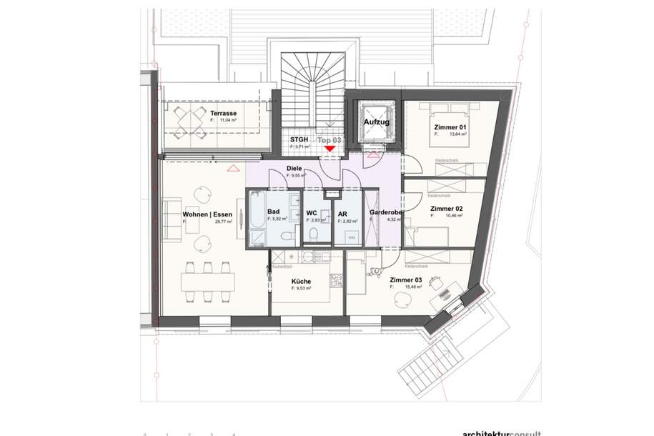 Klagenfurt - Radetzkystr.: ERSTBEZUG 4-Zimmer-DG mit Terrasse, Lift direkt in die Wohnung, ab 2026, Wohnung-miete, 2.212,26,€, 9020 Klagenfurt(Stadt)