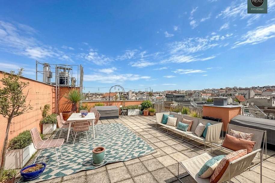 Stylisches Maisonette - Büro mit atemberaubender Dachterrasse nahe Naschmarkt! Garagen verfügbar!, Gewerbeobjekt-miete, 16,45,€, 1050 Wien 5., Margareten
