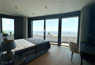 TOP-möbliertes Apartment mit Rundumblick &amp; Goodies (Gym, Pool, Spa, Lounges, Doorman): Neubau-Erstbezug Neue Donau
