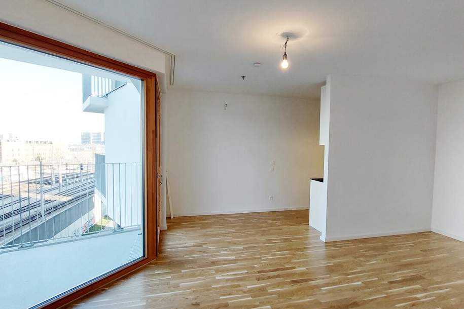 Sonnwendviertel: 1-Zimmer-Wohnung mit Balkon im 19. OG – Fitnessraum, Co-Working & Rooftop-Terrasse inklusive!, Wohnung-miete, 1.099,00,€, 1100 Wien 10., Favoriten