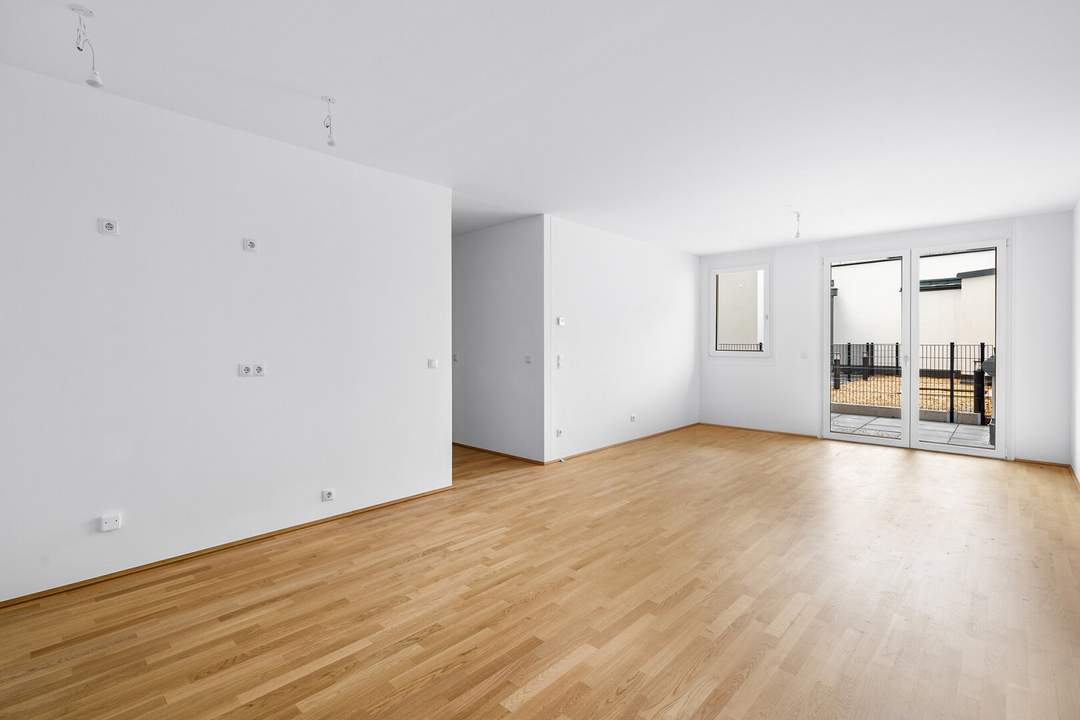 NEUBAU / NÄHE BAHNHOF FLORIDSDORF, U6 - Neue 74 m² EG-Wohnung mit ca. 15 m² Terrasse (Top 01)